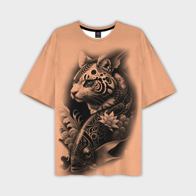 Мужская футболка oversize 3D с принтом Экзотический кот и рыба в Санкт-Петербурге,  |  | 