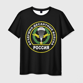 Мужская футболка 3D с принтом ВДВ   логотип в Екатеринбурге, 100% полиэфир | прямой крой, круглый вырез горловины, длина до линии бедер | 