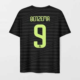 Мужская футболка 3D с принтом Карим Бензема Реал Мадрид форма 22 23 третья в Екатеринбурге, 100% полиэфир | прямой крой, круглый вырез горловины, длина до линии бедер | Тематика изображения на принте: 