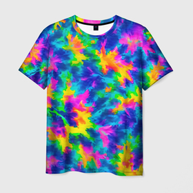 Мужская футболка 3D с принтом Тай дай цветные краски , 100% полиэфир | прямой крой, круглый вырез горловины, длина до линии бедер | 