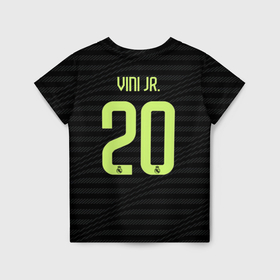 Детская футболка 3D с принтом Винисиус Жуниор Реал Мадрид форма 22 23 третья в Кировске, 100% гипоаллергенный полиэфир | прямой крой, круглый вырез горловины, длина до линии бедер, чуть спущенное плечо, ткань немного тянется | 