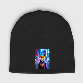 Мужская шапка демисезонная с принтом Fox in New York   urban style ,  |  | Тематика изображения на принте: 
