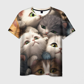 Мужская футболка 3D с принтом Маленькие котята в Курске, 100% полиэфир | прямой крой, круглый вырез горловины, длина до линии бедер | 