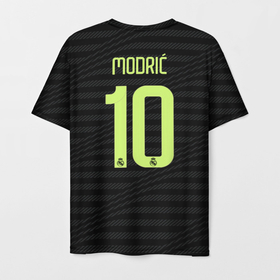 Мужская футболка 3D с принтом Лука Модрич Реал Мадрид форма 22 23 третья в Екатеринбурге, 100% полиэфир | прямой крой, круглый вырез горловины, длина до линии бедер | 