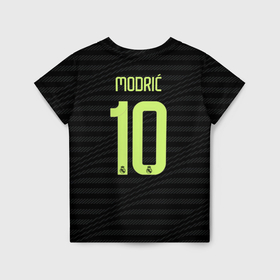 Детская футболка 3D с принтом Лука Модрич Реал Мадрид форма 22 23 третья в Белгороде, 100% гипоаллергенный полиэфир | прямой крой, круглый вырез горловины, длина до линии бедер, чуть спущенное плечо, ткань немного тянется | 