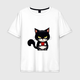 Мужская футболка хлопок Oversize с принтом Злобный котик , 100% хлопок | свободный крой, круглый ворот, “спинка” длиннее передней части | 