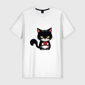 Мужская футболка хлопок Slim с принтом Злобный котик в Новосибирске, 92% хлопок, 8% лайкра | приталенный силуэт, круглый вырез ворота, длина до линии бедра, короткий рукав | 