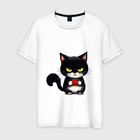 Мужская футболка хлопок с принтом Злобный котик в Петрозаводске, 100% хлопок | прямой крой, круглый вырез горловины, длина до линии бедер, слегка спущенное плечо. | 