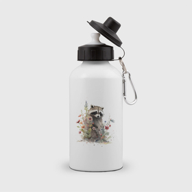 Бутылка спортивная с принтом Акварельный милый енот в Курске, металл | емкость — 500 мл, в комплекте две пластиковые крышки и карабин для крепления | 