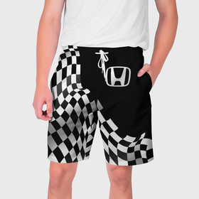 Мужские шорты 3D с принтом Honda racing flag в Петрозаводске,  полиэстер 100% | прямой крой, два кармана без застежек по бокам. Мягкая трикотажная резинка на поясе, внутри которой широкие завязки. Длина чуть выше колен | Тематика изображения на принте: 
