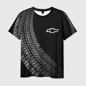 Мужская футболка 3D с принтом Chevrolet tire tracks в Кировске, 100% полиэфир | прямой крой, круглый вырез горловины, длина до линии бедер | Тематика изображения на принте: 