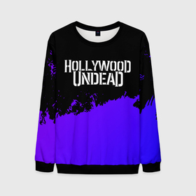 Мужской свитшот 3D с принтом Hollywood Undead purple grunge в Курске, 100% полиэстер с мягким внутренним слоем | круглый вырез горловины, мягкая резинка на манжетах и поясе, свободная посадка по фигуре | 