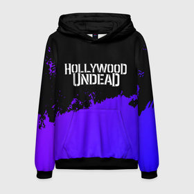 Мужская толстовка 3D с принтом Hollywood Undead purple grunge в Курске, 100% полиэстер | двухслойный капюшон со шнурком для регулировки, мягкие манжеты на рукавах и по низу толстовки, спереди карман-кенгуру с мягким внутренним слоем. | 