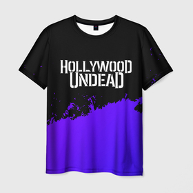 Мужская футболка 3D с принтом Hollywood Undead purple grunge , 100% полиэфир | прямой крой, круглый вырез горловины, длина до линии бедер | 