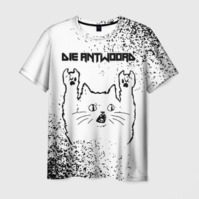Мужская футболка 3D с принтом Die Antwoord рок кот на светлом фоне , 100% полиэфир | прямой крой, круглый вырез горловины, длина до линии бедер | Тематика изображения на принте: 