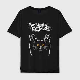 Мужская футболка хлопок Oversize с принтом My Chemical Romance rock cat в Кировске, 100% хлопок | свободный крой, круглый ворот, “спинка” длиннее передней части | 