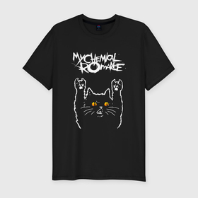 Мужская футболка хлопок Slim с принтом My Chemical Romance rock cat в Новосибирске, 92% хлопок, 8% лайкра | приталенный силуэт, круглый вырез ворота, длина до линии бедра, короткий рукав | 