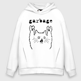 Мужское худи Oversize хлопок с принтом Garbage   rock cat в Тюмени, френч-терри — 70% хлопок, 30% полиэстер. Мягкий теплый начес внутри —100% хлопок | боковые карманы, эластичные манжеты и нижняя кромка, капюшон на магнитной кнопке | 