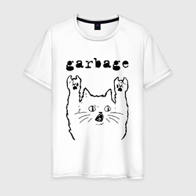 Мужская футболка хлопок с принтом Garbage   rock cat в Курске, 100% хлопок | прямой крой, круглый вырез горловины, длина до линии бедер, слегка спущенное плечо. | 