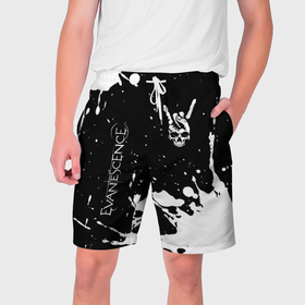 Мужские шорты 3D с принтом Evanescence и рок символ на темном фоне в Кировске,  полиэстер 100% | прямой крой, два кармана без застежек по бокам. Мягкая трикотажная резинка на поясе, внутри которой широкие завязки. Длина чуть выше колен | 