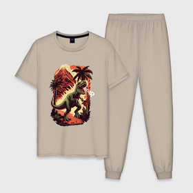 Мужская пижама хлопок с принтом Тиранозавр идет и рычит в Тюмени, 100% хлопок | брюки и футболка прямого кроя, без карманов, на брюках мягкая резинка на поясе и по низу штанин
 | 
