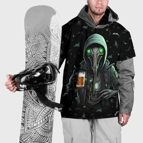 Накидка на куртку 3D с принтом Пришелец с пивом в Екатеринбурге, 100% полиэстер |  | Тематика изображения на принте: 