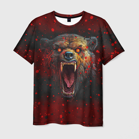 Мужская футболка 3D с принтом Злой медведь , 100% полиэфир | прямой крой, круглый вырез горловины, длина до линии бедер | 