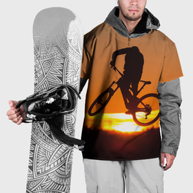 Накидка на куртку 3D с принтом Велосипедист на закате в Тюмени, 100% полиэстер |  | Тематика изображения на принте: 