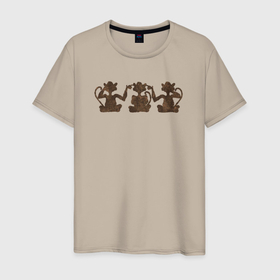 Мужская футболка хлопок с принтом Три обезьяны в Кировске, 100% хлопок | прямой крой, круглый вырез горловины, длина до линии бедер, слегка спущенное плечо. | 