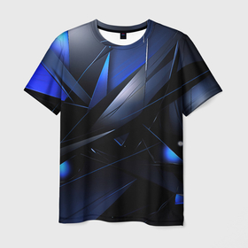 Мужская футболка 3D с принтом Blue black  background в Курске, 100% полиэфир | прямой крой, круглый вырез горловины, длина до линии бедер | 