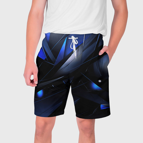 Мужские шорты 3D с принтом Blue black  background в Белгороде,  полиэстер 100% | прямой крой, два кармана без застежек по бокам. Мягкая трикотажная резинка на поясе, внутри которой широкие завязки. Длина чуть выше колен | Тематика изображения на принте: 