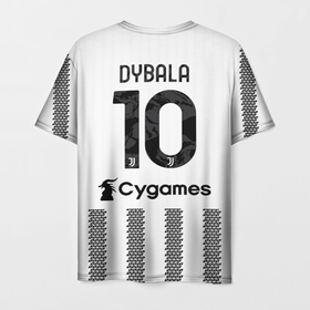 Мужская футболка 3D с принтом Пауло Дибала Ювентус форма 22 23 домашняя в Тюмени, 100% полиэфир | прямой крой, круглый вырез горловины, длина до линии бедер | 