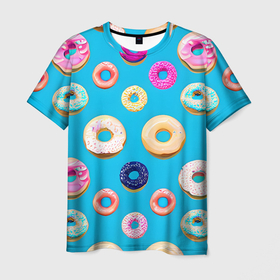 Мужская футболка 3D с принтом Пончики с глазурью и посыпкой в Тюмени, 100% полиэфир | прямой крой, круглый вырез горловины, длина до линии бедер | 