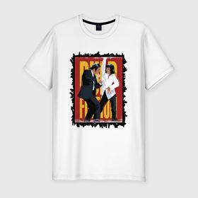 Мужская футболка хлопок Slim с принтом Криминальное чтиво   танец в Тюмени, 92% хлопок, 8% лайкра | приталенный силуэт, круглый вырез ворота, длина до линии бедра, короткий рукав | 