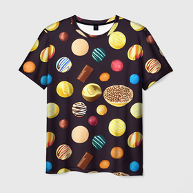 Мужская футболка 3D с принтом Конфеты и шоколад в Кировске, 100% полиэфир | прямой крой, круглый вырез горловины, длина до линии бедер | 
