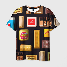 Мужская футболка 3D с принтом Шоколадные конфеты в Кировске, 100% полиэфир | прямой крой, круглый вырез горловины, длина до линии бедер | 