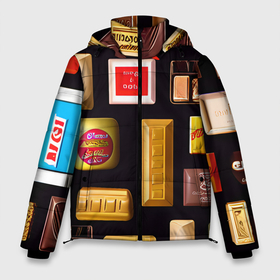 Мужская зимняя куртка 3D с принтом Шоколадные конфеты в Тюмени, верх — 100% полиэстер; подкладка — 100% полиэстер; утеплитель — 100% полиэстер | длина ниже бедра, свободный силуэт Оверсайз. Есть воротник-стойка, отстегивающийся капюшон и ветрозащитная планка. 

Боковые карманы с листочкой на кнопках и внутренний карман на молнии. | 