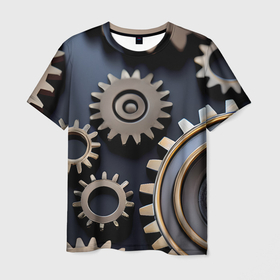 Мужская футболка 3D с принтом Механика и шестерёнки в Курске, 100% полиэфир | прямой крой, круглый вырез горловины, длина до линии бедер | 