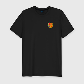 Мужская футболка хлопок Slim с принтом ФК Барселона эмблема в Белгороде, 92% хлопок, 8% лайкра | приталенный силуэт, круглый вырез ворота, длина до линии бедра, короткий рукав | 
