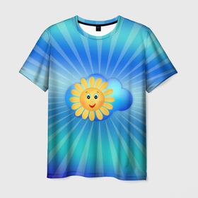 Мужская футболка 3D с принтом Веселое солнышко в Тюмени, 100% полиэфир | прямой крой, круглый вырез горловины, длина до линии бедер | Тематика изображения на принте: 