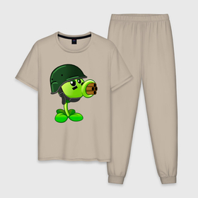 Мужская пижама хлопок с принтом Горохострел с пулемётом в Тюмени, 100% хлопок | брюки и футболка прямого кроя, без карманов, на брюках мягкая резинка на поясе и по низу штанин
 | 