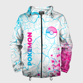 Мужская ветровка 3D с принтом Pokemon neon gradient style: надпись, символ в Кировске, 100% полиэстер | подол и капюшон оформлены резинкой с фиксаторами, два кармана без застежек по бокам, один потайной карман на груди | 