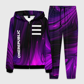 Мужской костюм 3D с принтом OneRepublic violet plasma , 100% полиэстер | Манжеты и пояс оформлены тканевой резинкой, двухслойный капюшон со шнурком для регулировки, карманы спереди | 