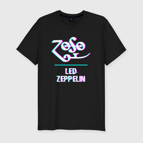 Мужская футболка хлопок Slim с принтом Led Zeppelin glitch rock в Кировске, 92% хлопок, 8% лайкра | приталенный силуэт, круглый вырез ворота, длина до линии бедра, короткий рукав | 