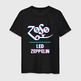 Мужская футболка хлопок с принтом Led Zeppelin glitch rock в Кировске, 100% хлопок | прямой крой, круглый вырез горловины, длина до линии бедер, слегка спущенное плечо. | 