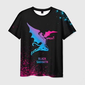 Мужская футболка 3D с принтом Black Sabbath   neon gradient в Тюмени, 100% полиэфир | прямой крой, круглый вырез горловины, длина до линии бедер | Тематика изображения на принте: 