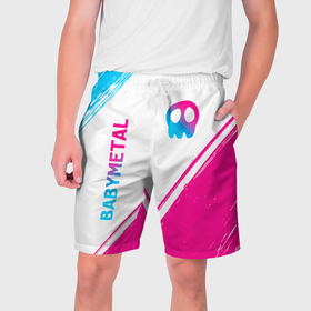 Мужские шорты 3D с принтом Babymetal neon gradient style: надпись, символ ,  полиэстер 100% | прямой крой, два кармана без застежек по бокам. Мягкая трикотажная резинка на поясе, внутри которой широкие завязки. Длина чуть выше колен | 