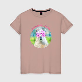 Женская футболка хлопок с принтом romantic llama , 100% хлопок | прямой крой, круглый вырез горловины, длина до линии бедер, слегка спущенное плечо | 