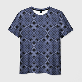 Мужская футболка 3D с принтом Геометрический узор в черно синих тонах , 100% полиэфир | прямой крой, круглый вырез горловины, длина до линии бедер | 