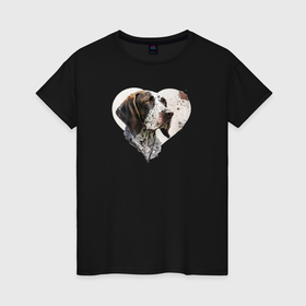 Женская футболка хлопок с принтом Навсегда в сердце: пойнтер , 100% хлопок | прямой крой, круглый вырез горловины, длина до линии бедер, слегка спущенное плечо | 
